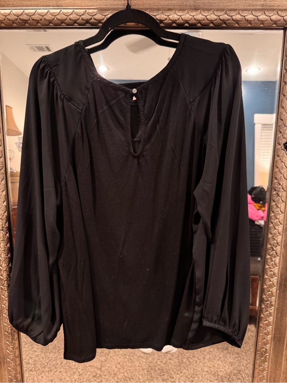 LOFT Black Long-Sleeve Round Neck Blouse - Picture 2 of 2